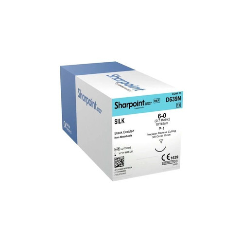 Surgical Specialties - D639N - Nonabsorbable Suture With Needle Silk Dsm11 3/8 Circle Precision Reverse Cutting Size 6 - 0 Braided