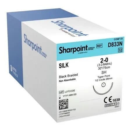 Surgical Specialties - D833N - Suture, Silk Sh Taperpoint Blk2 - 0 1/2Cir 26Mm 30"