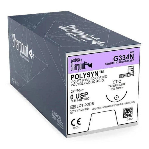 Surgical Specialties - G0392N - Suture, Polysyn Acid Violet Braided Coated Ds19 4 - 0 Vio Br