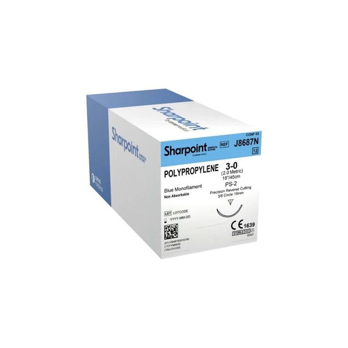 Surgical Specialties - J8687N - Nonabsorbable Suture With Needle Polypropylene Dsm18 3/8 Circle Precision Reverse Cutting Size 3 - 0 Monofilament