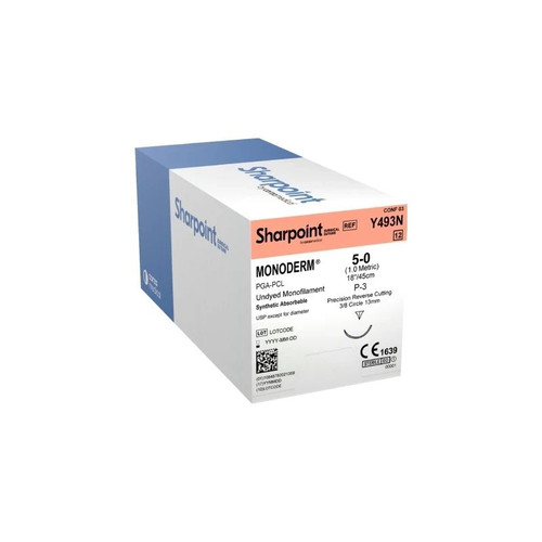 Surgical Specialties - Monoderm - Y493N - Absorbable Suture With Needle Polyglycolic Acid Dsm13 3/8 Circle Precision Reverse Cutting Size 5 - 0 Monofilament
