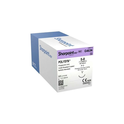 Surgical Specialties - Polysyn - G463N - Polyglycolic Acid Suture, Violet Braided, Reverse Cutting, 3/8 Circle
