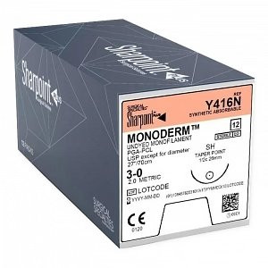 Surgical Specialties - Y416N - Suture, Monoderm 3 - 0 Undyed Taper Point 26Mm 27"