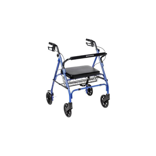 Mckesson - 146-10215Bl-1 - Bariatric 4 Wheel Rollator Blue Adjustable Height / Folding Steel Frame