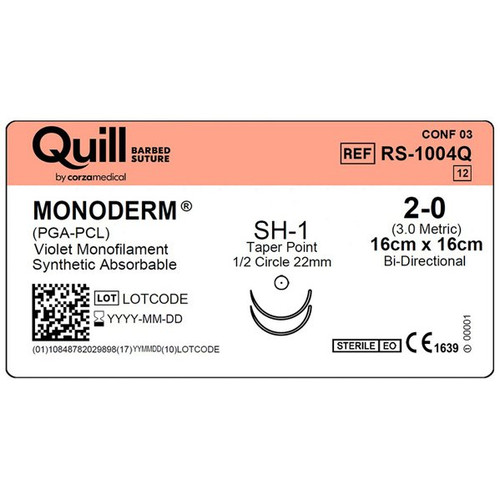 Surgical Specialties - Rs-1004Q - Suture, Quill Barbed Monoderm 2 - 0Vio Sh - 1 16X16Cm - Box/12