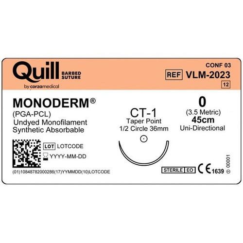 Surgical Specialties - Vlm-2023 - Suture, Quill Barbed Monoderm 0 Ud 45Cm Ct - 1 Tpr - Box/12