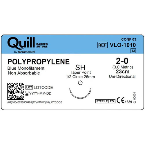 Surgical Specialties - Vlo-1010 - Suture, Quill Barbed Pp 2 - 0 Blu 23Cm Sh 1/2" Cir 26Mm - Box/12