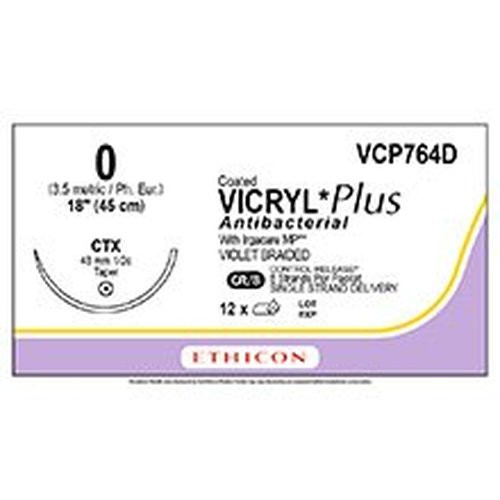 Johnson & - J Healthcare Systems - Vcp764D - Suture, Vicryl+ Antibac Vio Br0 8 - 18 Ctx - Box/12