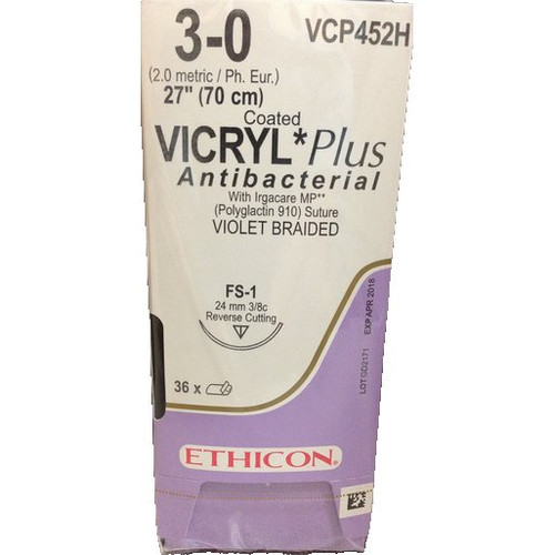 Johnson & - J Healthcare Systems - Vcp452H - Suture, Vicryl+Ctd Antibac Viobr 3 - 0 27" Fs - 1(36/ - Box/1