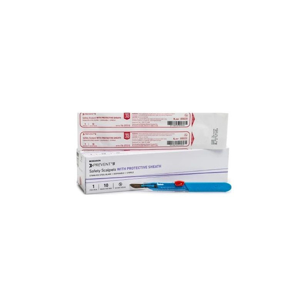 Mckesson - 16-37210 - Prevent B Safety Scalpel No 10 Stainless Steel / Plastic Classic Grip Handle Sterile Disposable - Box/10