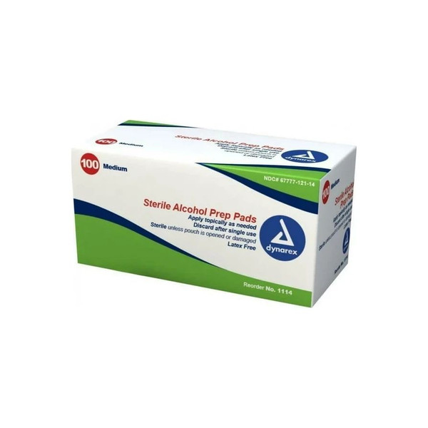 Dynarex - 1114 - Alcohol Prep Pad Isopropyl Alcohol, 70% Individual Packet Sterile - Box/100