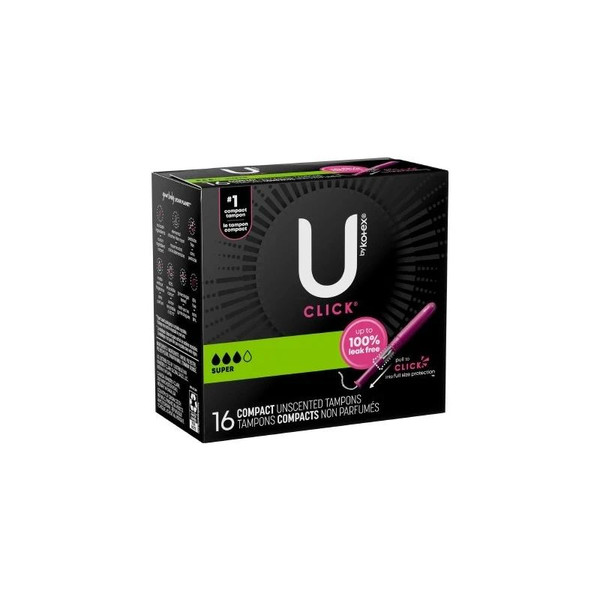 Kimberly Clark - U By Kotex - 51581 - Click Tampon Super Absorbency Plastic Applicator Individually Wrapped - Case/128