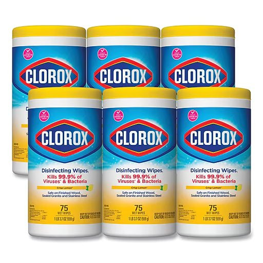 Clorox - 1628 - Surface Disinfectant Cleaner Premoistened Manual Pull Wipe 75 Count Canister Lemon Scent Nonsterile - Case/6
