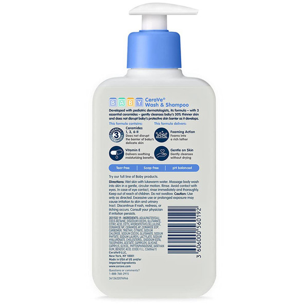 Loreal - Cerave - 60600056019 - Baby Shampoo And Body Wash 8 Oz Pump Bottle Unscented - Each