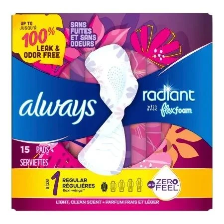 Procter & Gamble - Always Radiant With Flexfoam - 03700095334 - Pad, W/Flexifoam Reg Flow - Box/15