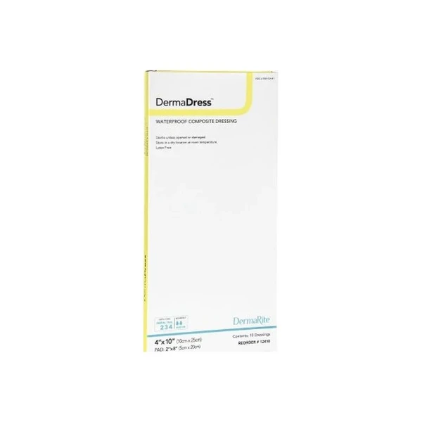Dermarite - Dermadress - 12410 - Composite Dressing 4 X 10 Inch Rectangle Sterile Waterproof Film Backing - Box/10