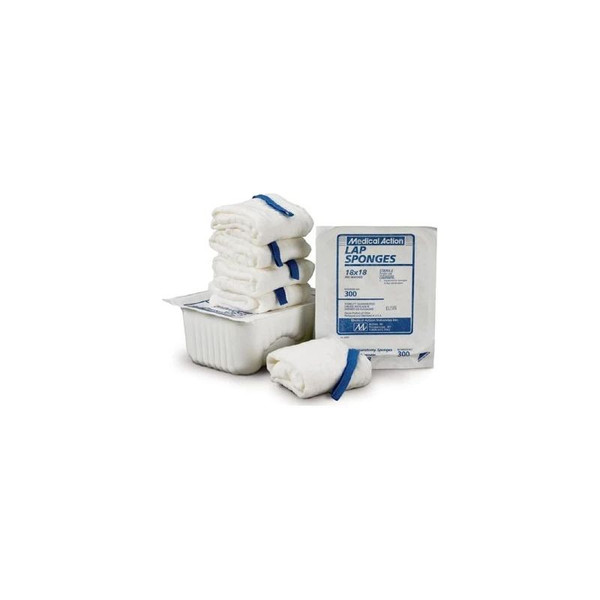 Medical Action Industries - 307 - Surgical Laparotomy Sponge Cotton 4 X 18 Inch 5 Count Rigid Tray Sterile - Case/20