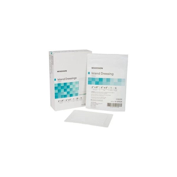 Mckesson - 16-89068 - Adhesive Dressing 6 X 8 Inch Polypropylene / Rayon Rectangle White Sterile - Case/100