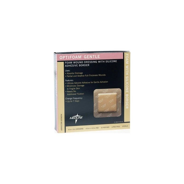 Medline - Optifoam Gentle - Msc2066Ep - Foam Dressing 6 X Inch With Border Waterproof Backing Silicone Adhesive Square Sterile - Each