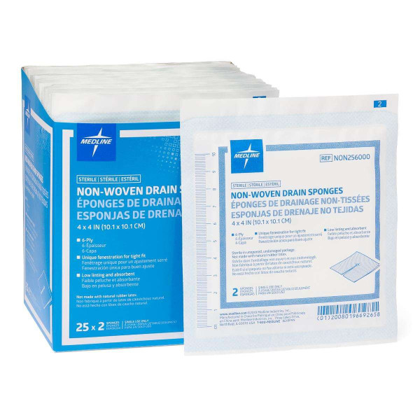 Medline - Non256000 - Drain Sponge 4 X Inch Sterile 6 - Ply - Box/25