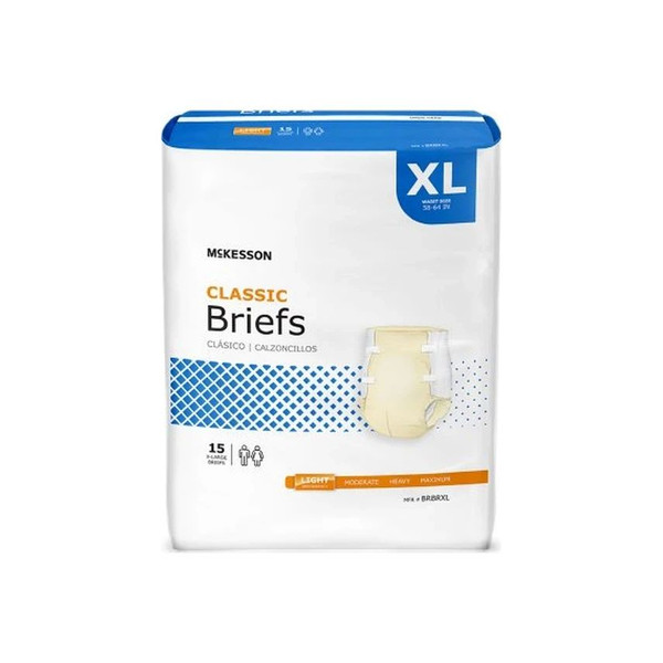 Mckesson - Classic - Brbrxl - Unisex Adult Incontinence Brief X - Large Disposable Light Absorbency - Bag/15