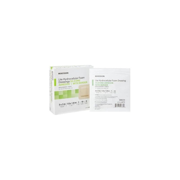 Mckesson - Lite - 4872 - Thin Foam Dressing 3 X Inch With Border Film Backing Silicone Gel Adhesive Square Sterile - Box/10