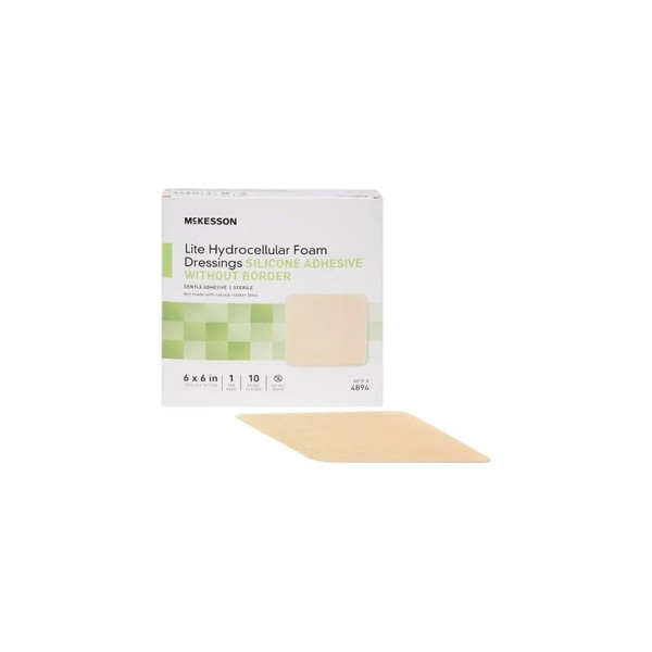 Mckesson - Lite - 4894 - Thin Foam Dressing 6 X Inch Without Border Film Backing Silicone Gel Adhesive Square Sterile - Box/10