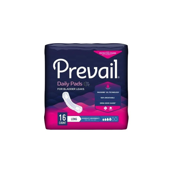 First Quality - Prevail Daily Pads - Bc-013 - Bladder Control Pad 11 Inch Length Moderate Absorbency Polymer Core One Size Fits Most - Bag/16