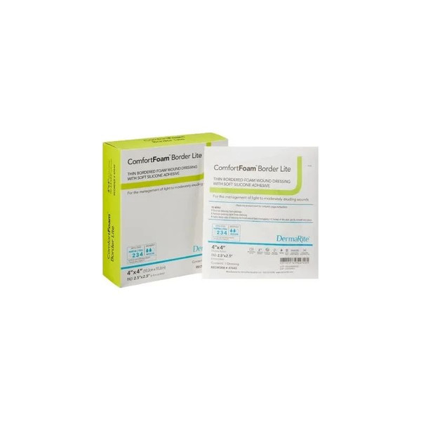 Dermarite - Comfortfoam Border Lite - 47440 - Thin Foam Dressing 4 X Inch With Waterproof Backing Silicone Adhesive Square Sterile - Each