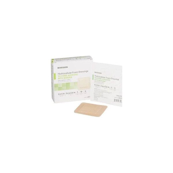 Mckesson - 4843 - Foam Dressing 4 X Inch With Border Film Backing Silicone Gel Adhesive Square Sterile - Box/10