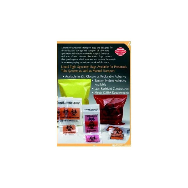 Medegen Medical - 4080 - Products Specimen Transport Bag With Document Pouch 6 X 9 Inch Zip Closure Biohazard Symbol Nonsterile - Case/1000