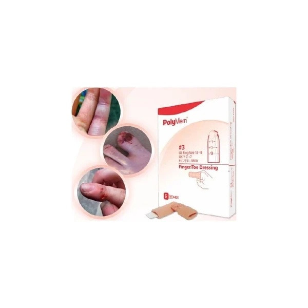 Ferris - Polymem - 4402 - Finger / Toe Foam Dressing 2 - 1/5 To 3/5 Inch Circumference Without Border Film Backing Nonadhesive Sterile - Box/6