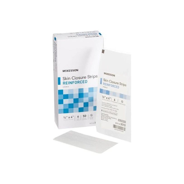 Mckesson - 3010 - Skin Closure Strip 1/2 X 4 Inch Nonwoven Material Reinforced White - Package/1