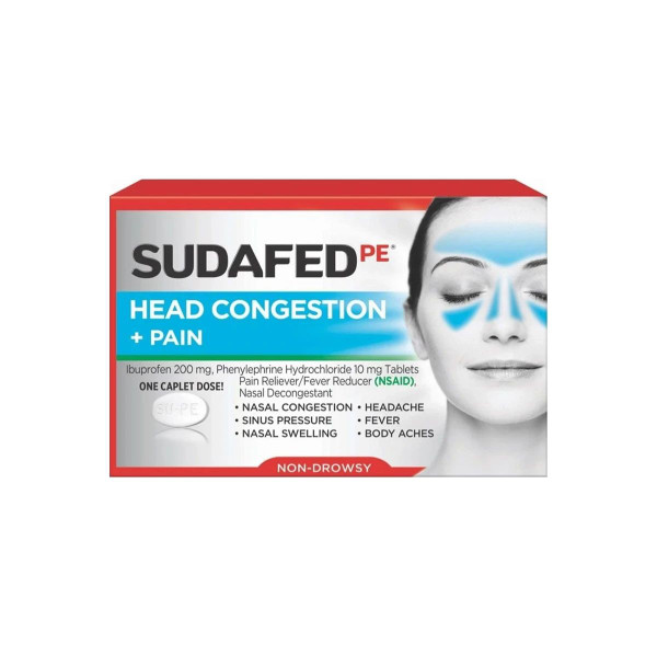 Kenvue Brands Ll - J & Healthcare Systems - 055120 - Sudafed Pe Sinus Head Congestion + Pain Non - Drowsy Caplets 20 Ct - Each