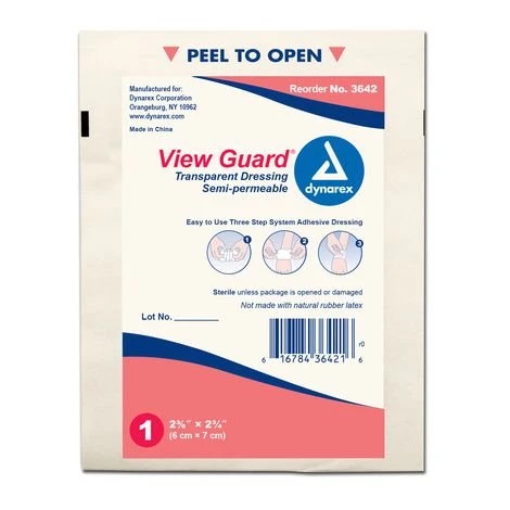 Dynarex - 3643 - View Guard Transparent Dressing, Sterile, 4" X 4 - 3/4". - Each