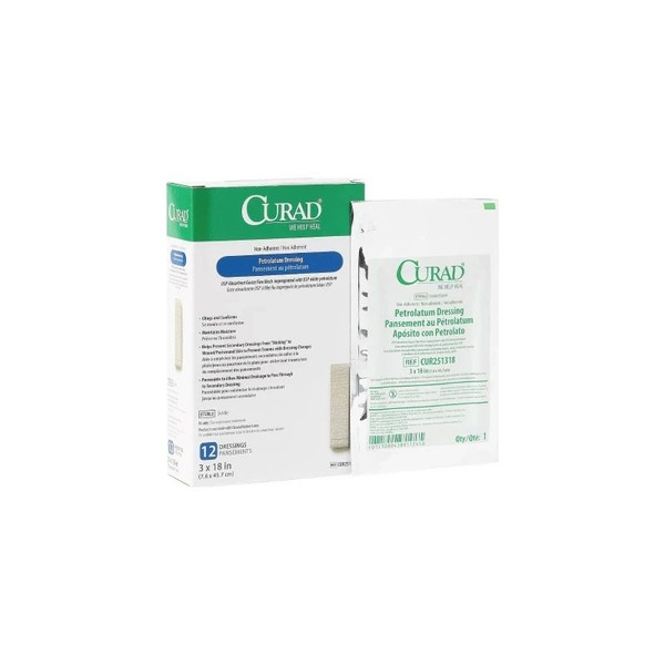Medline - Curad - Cur251318 - Petrolatum Impregnated Dressing Strip 3 X 18 Inch Sterile - Case/6
