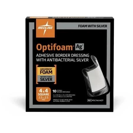 Medline - Optifoam Ag - MSC9604EP - Foam Dressing With Ionic Silver 4 X 4 Inch Square Adhesive Latex Free 