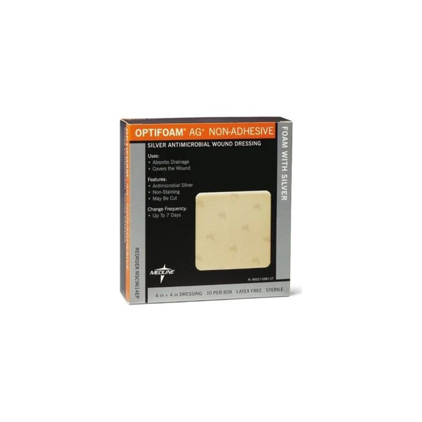 Medline - Optifoam - Msc9614Ep - Industries Ag Foam Dressing With Ionic Silver 4" L X W Square Shape Non - Adhesive, Latex - Free. - Each