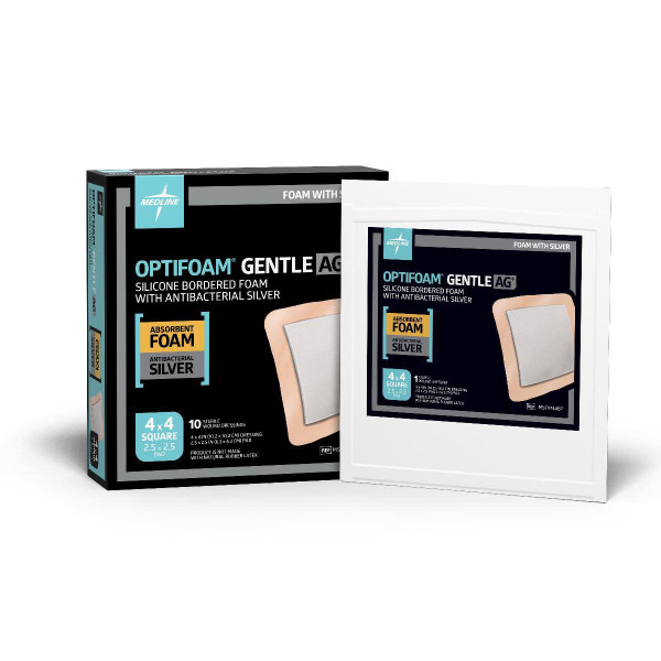 Medline - Optifoam Gentle Ag+ - Msc9744Ep - Industries Dressing With Adhesive Border, 4" X - Box/10