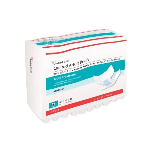 Cardinal Health - 66133 - Wings Quilted Plus With Breatheeasy Technology Unisex Adult Incontinence Brief Medium Disposable Heavy Absorbency - Case/96