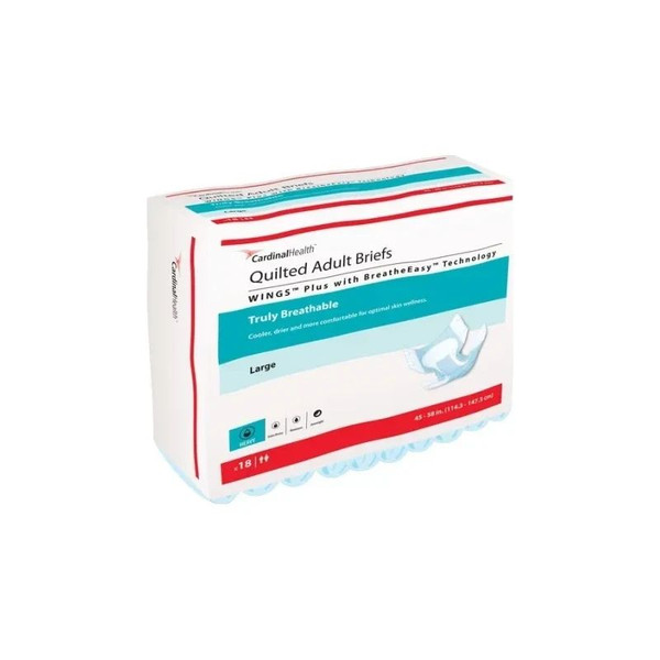 Cardinal Health - 66134 - Wings Quilted Plus With Breatheeasy Technology Unisex Adult Incontinence Brief Large Disposable Heavy Absorbency - Case/72