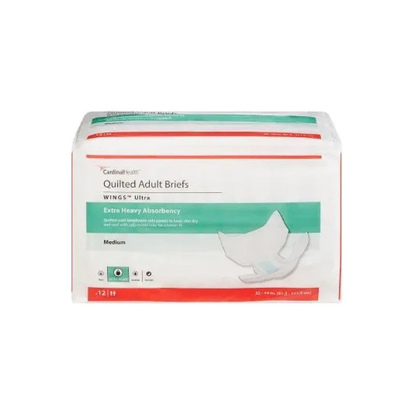 Cardinal Health - Wings Ultra - 77073 - Unisex Adult Incontinence Brief Medium Disposable Heavy Absorbency - Case/96