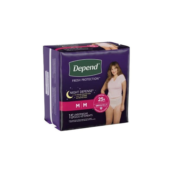 Kimberly Clark - Depend Night Defense - 51703 - Female Adult Absorbent Underwear Pull On With Tear Away Seams Medium Disposable Heavy Absorbency - Package/15