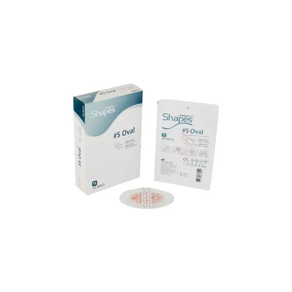Ferris - Polymem Shapes - 8053 - Foam Dressing 3 - 1/2 X 5 Inch With Border Film Backing Adhesive Oval Sterile - Box/15