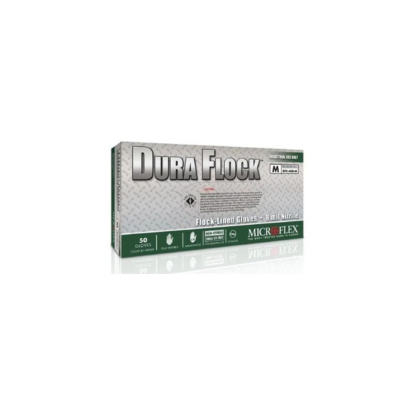 Microflex - Dura Flock - Dfk-608-L - Utility Glove Large Lined Green 10.6 Inch Beaded Cuff Nonsterile - Case/500