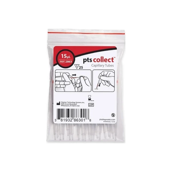 Pts Diagnostics - 2863 - Capillary Blood Collection Tube Micro - Hematocrit Plain 15 L Red Stripe Without Closure Glass - Bag/25
