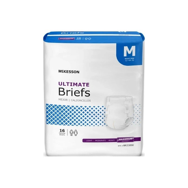 Mckesson - Br33890 - Unisex Adult Incontinence Brief Medium Disposable Heavy Absorbency - Bag/16