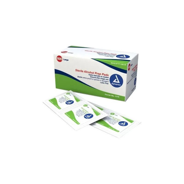 Dynarex - 1116 - Alcohol Prep Pad 70% Strength Isopropyl Individual Packet Large Sterile - Box/100