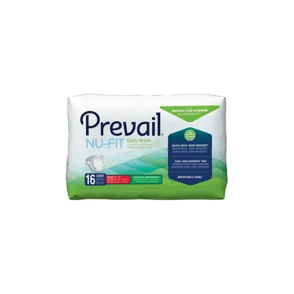 First Quality - Prevail Nu-Fit - Nu-012/1 - Unisex Adult Incontinence Brief Medium Disposable Heavy Absorbency - Package/16