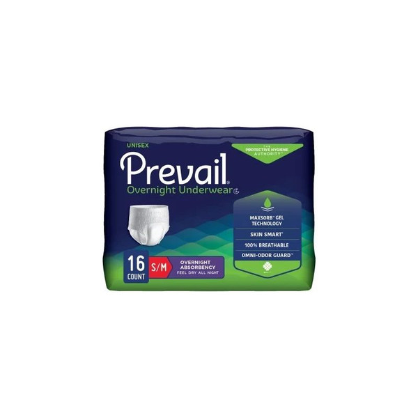 First Quality - Prevail Overnight - Pvx-512 - Unisex Adult Absorbent Underwear Pull On With Tear Away Seams Small / Medium Disposable Heavy Absorbency - Case/64